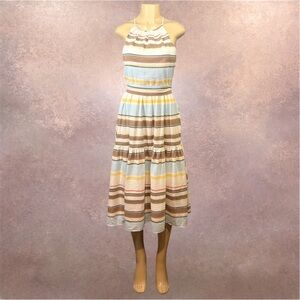 DKNY | Striped Halter Midi Dress | NWT | Belted Waist | Lined | Size 4
